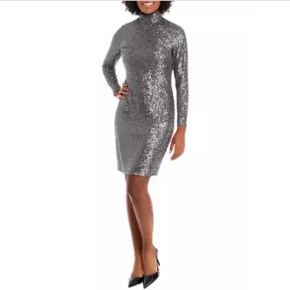 NWT The Limited Long Sleeve Mock Neck Sequin Mini Dress